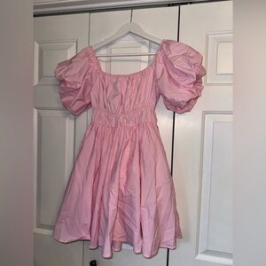 Elegant Pink Puff Sleeve Mini Dress